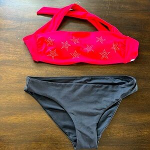 Pink Victoria Secret, Red S strapless bikini top & black VS swimsuit bottom